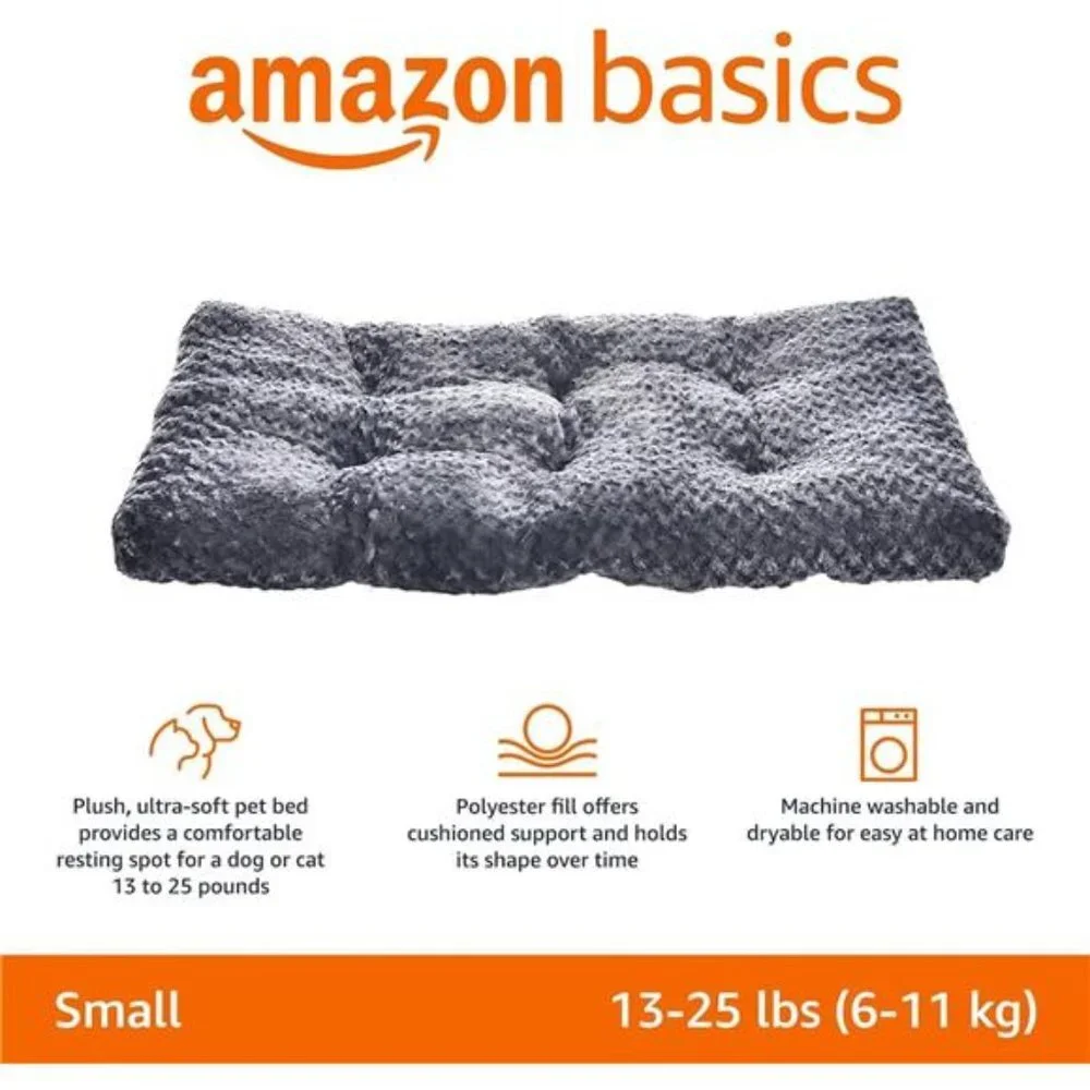 Plush Pet Bed and Dog Crate Pad, X-Small, 23 x 18 x 2.5 Inches, Gray